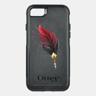 Red feather pen with gold nib OtterBox commuter iPhone SE/8/7 case