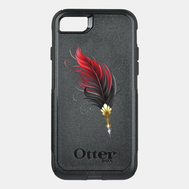 Red feather pen with gold nib otterbox iPhone case (Back)