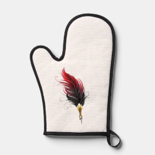 Red feather pen with gold nib oven mitt