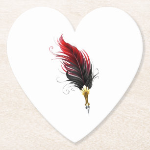 Red feather pen with gold nib paper coaster