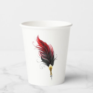 Red feather pen with gold nib paper cups
