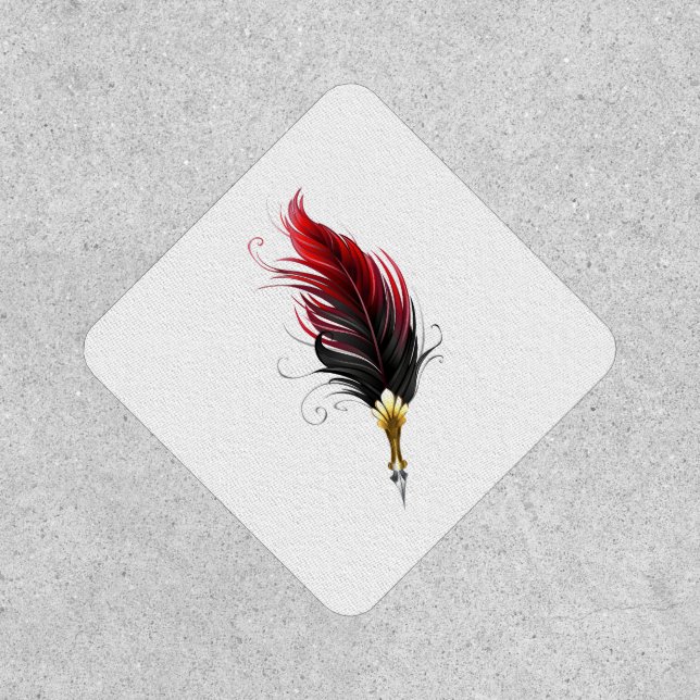 Red feather pen with gold nib patch (Front)