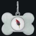 Red feather pen with gold nib pet ID tag<br><div class="desc">Artistically drawn,  antique fountain pen embellished with dark red feather on white background.</div>