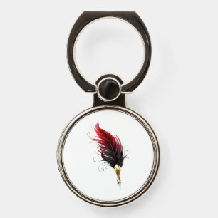 Red feather pen with gold nib phone ring stand