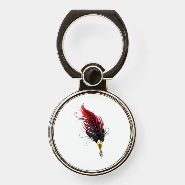 Red feather pen with gold nib phone ring stand (Front)
