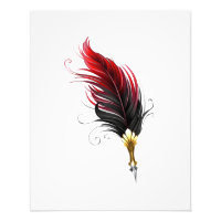 Red feather pen with gold nib