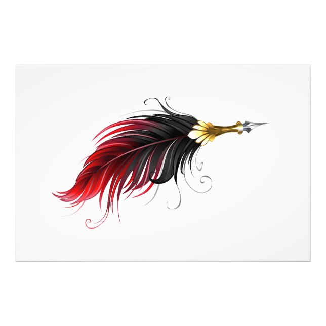 Red feather pen with gold nib photo print (Front)