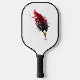 Red feather pen with gold nib pickleball paddle