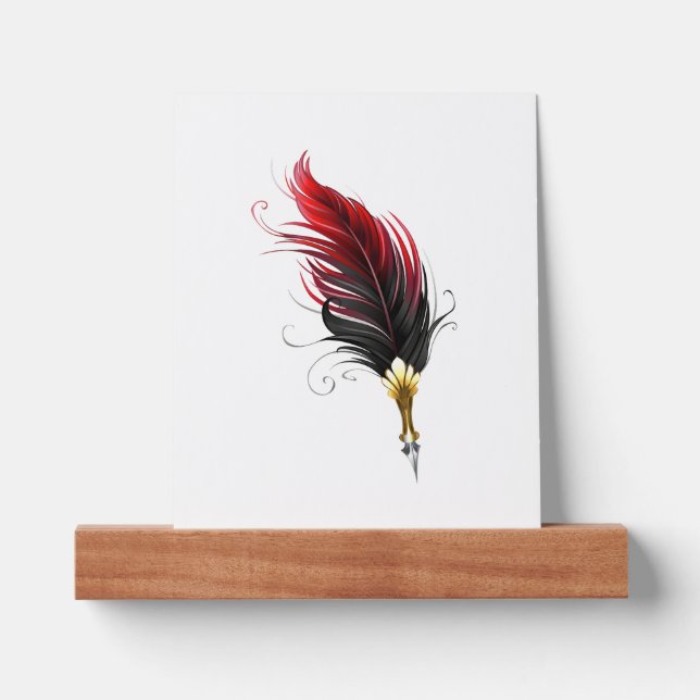 Red feather pen with gold nib picture ledge (Front)