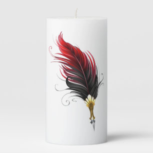 Red feather pen with gold nib pillar candle