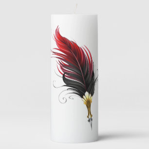 Red feather pen with gold nib pillar candle