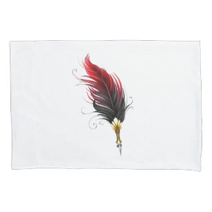 Red feather pen with gold nib pillow case