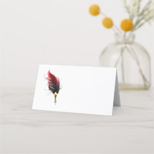 Red feather pen with gold nib place card