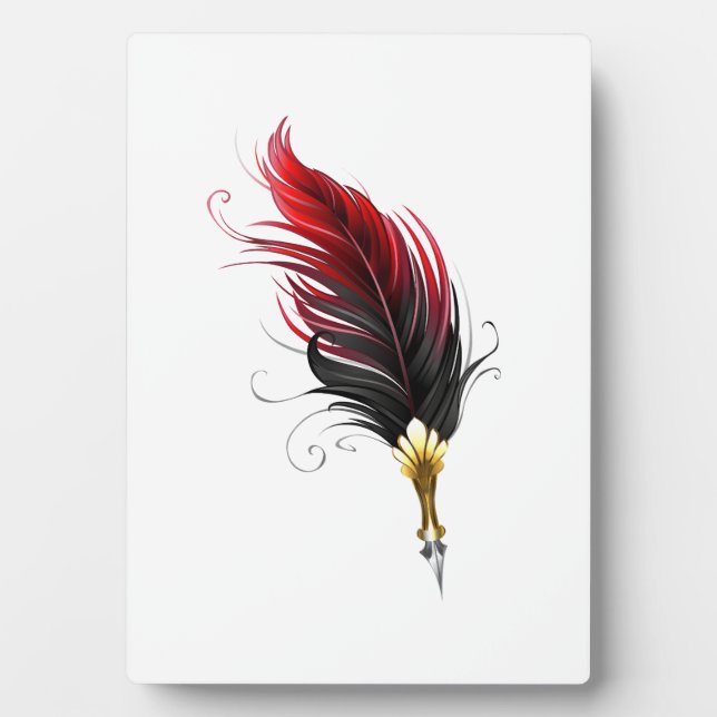 Red feather pen with gold nib plaque (Front)