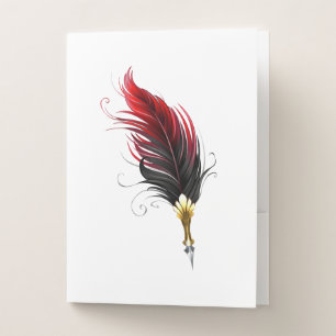 Red feather pen with gold nib pocket folder