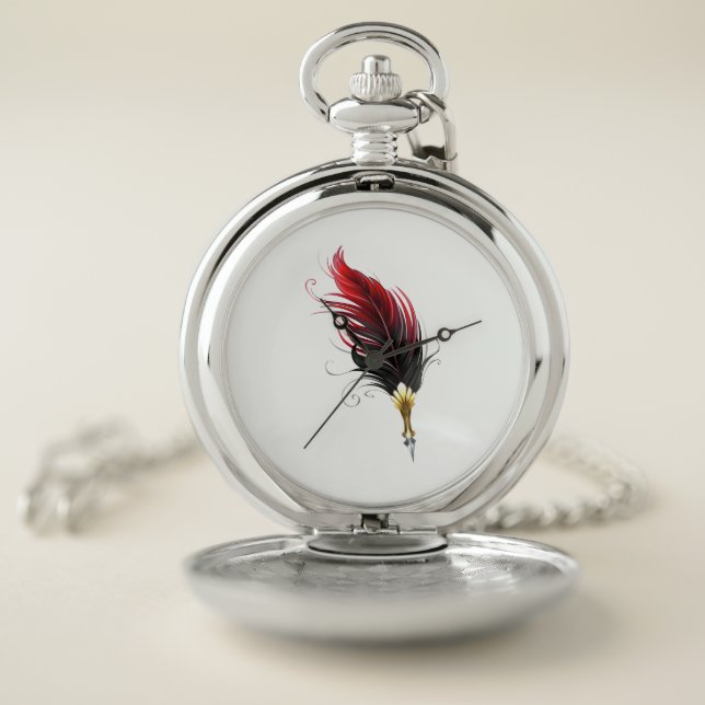 Red feather pen with gold nib pocket watch (Inside)