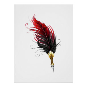 Red feather pen with gold nib poster