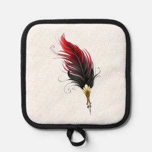 Red feather pen with gold nib pot holder