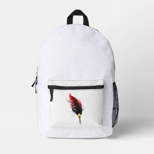 Red feather pen with gold nib printed backpack (Front)