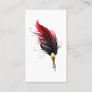 Red feather pen with gold nib referral card