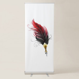 Red feather pen with gold nib retractable banner