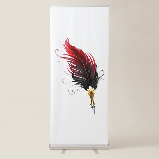 Red feather pen with gold nib retractable banner (Front)