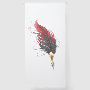 Red feather pen with gold nib sheer curtains