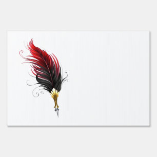 Red feather pen with gold nib sign