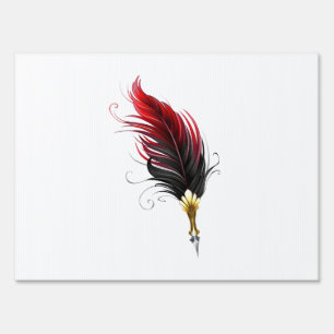 Red feather pen with gold nib sign