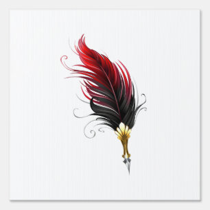 Red feather pen with gold nib sign