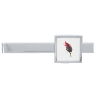 Red feather pen with gold nib silver finish tie bar