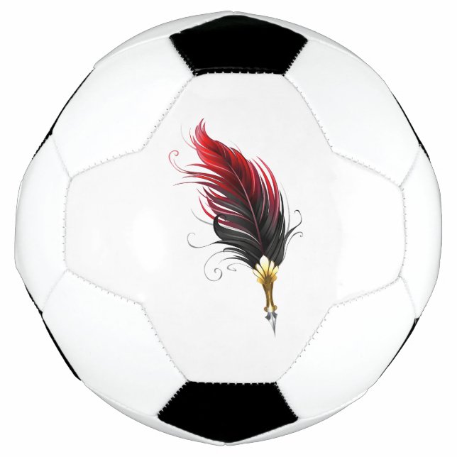 Red feather pen with gold nib soccer ball (Front)