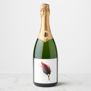 Red feather pen with gold nib sparkling wine label