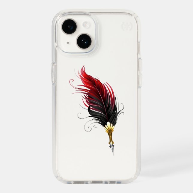 Red feather pen with gold nib speck iPhone case (Front)