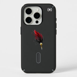 Red feather pen with gold nib iPhone 15 pro case
