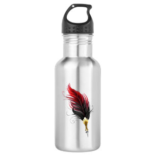 Red feather pen with gold nib stainless steel water bottle