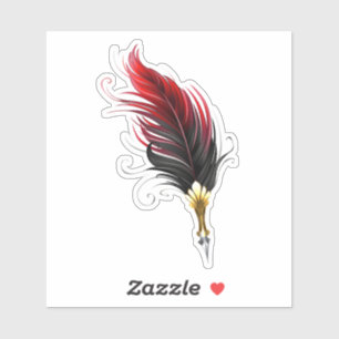 Red feather pen with gold nib sticker
