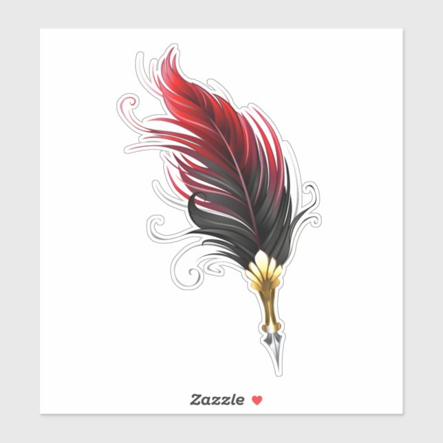 Red feather pen with gold nib sticker (Sheet)