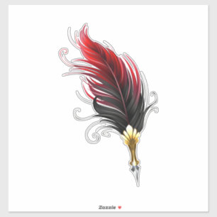 Red feather pen with gold nib sticker