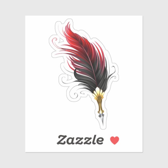 Red feather pen with gold nib sticker (Sheet)
