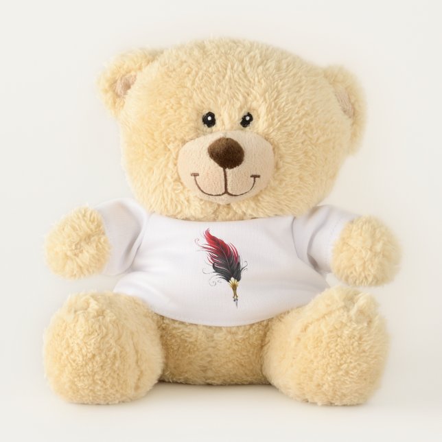 Red feather pen with gold nib teddy bear (Front)