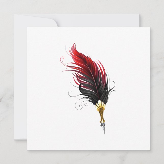 Red feather pen with gold nib thank you card (Front)