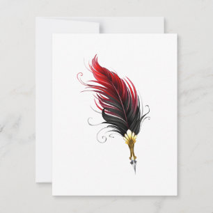 Red feather pen with gold nib thank you card