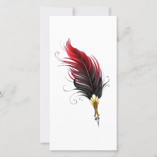 Red feather pen with gold nib thank you card