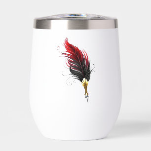 Red feather pen with gold nib thermal wine tumbler