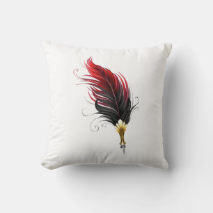 Red feather pen with gold nib throw pillow