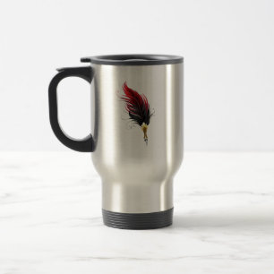 Red feather pen with gold nib travel mug