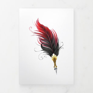 Red feather pen with gold nib Tri-Fold card