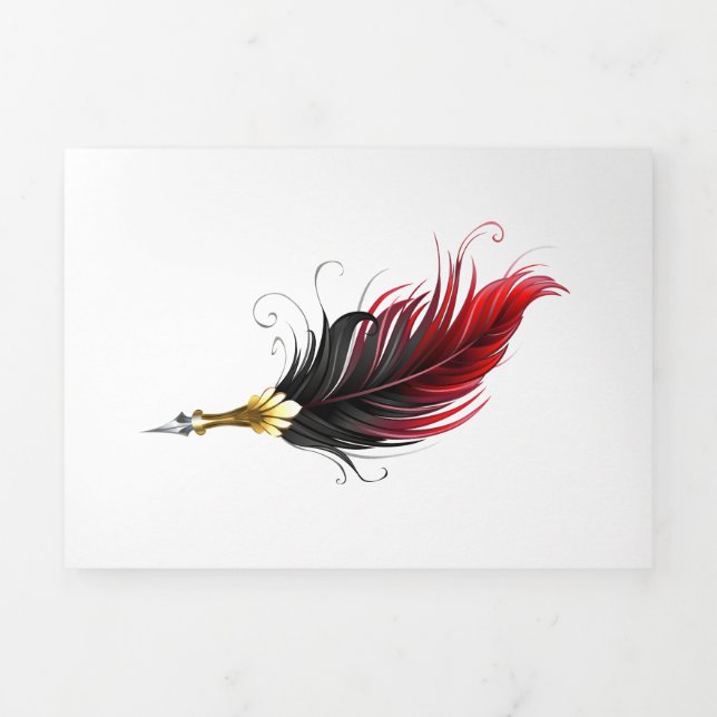 Red feather pen with gold nib Tri-Fold card (Cover)