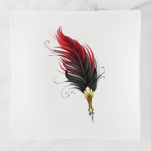 Red feather pen with gold nib trinket tray